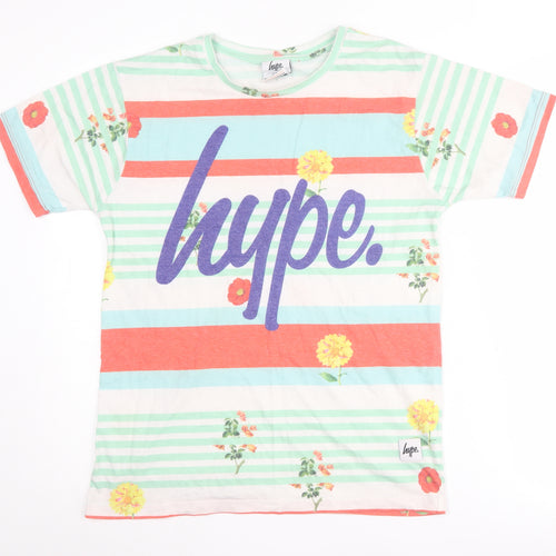 Hype Women's Multicoloured Floral Striped T-Shirt M