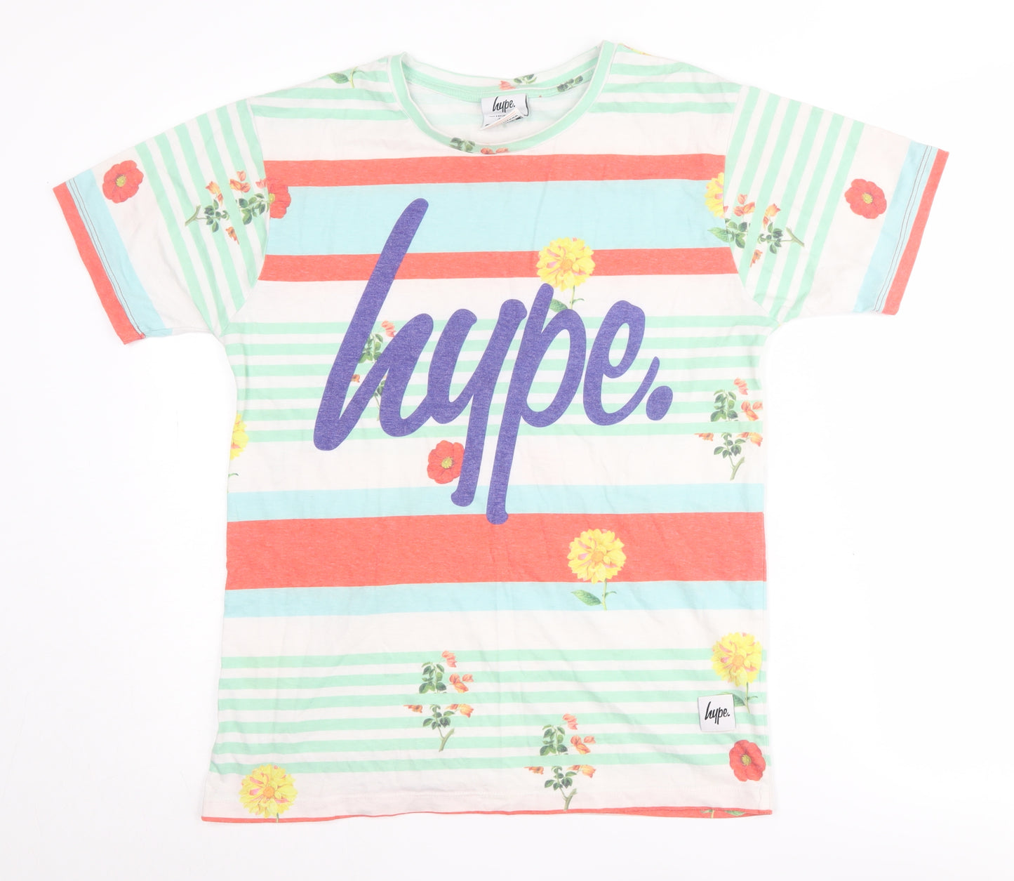 Hype Women's Multicoloured Floral Striped T-Shirt M