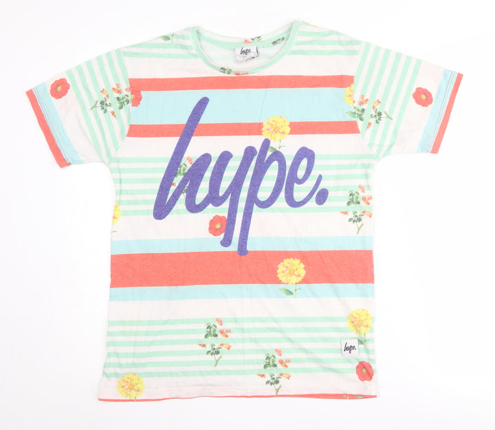 Hype Women's Multicoloured Floral Striped T-Shirt M