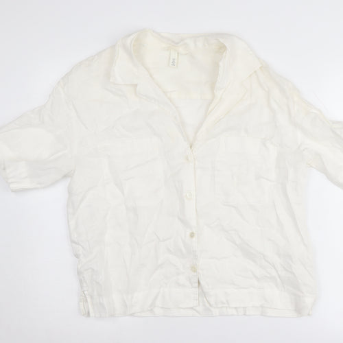 H&M Women's White Linen Button-Up Shirt S