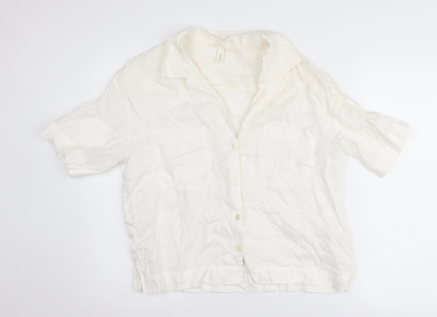 H&M Women's White Linen Button-Up Shirt S