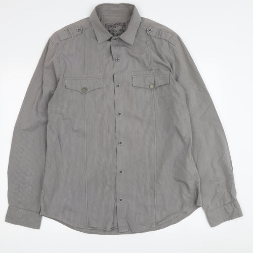 Men's Next Grey Striped Button-Up Cotton Shirt