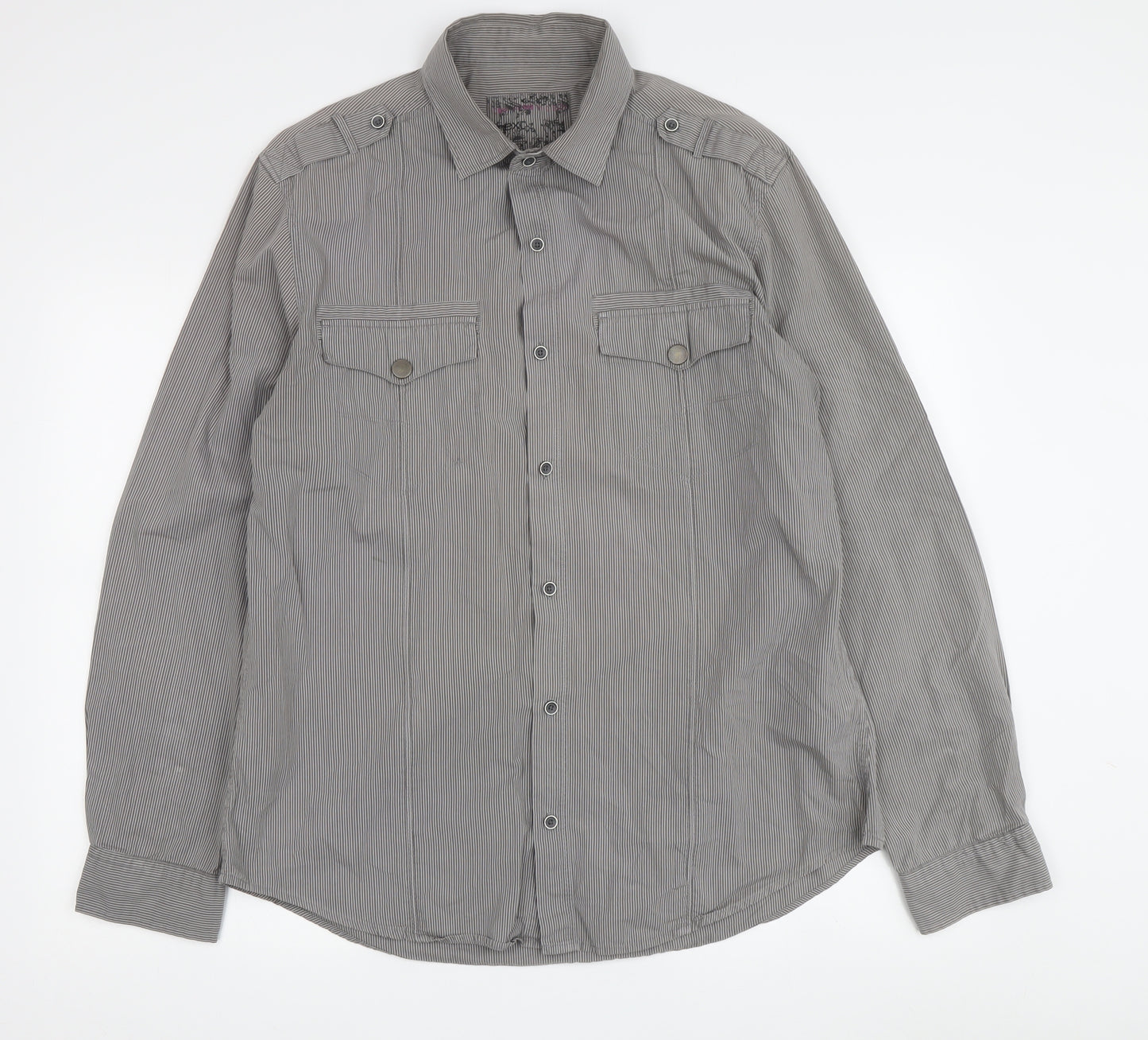 Men's Next Grey Striped Button-Up Cotton Shirt