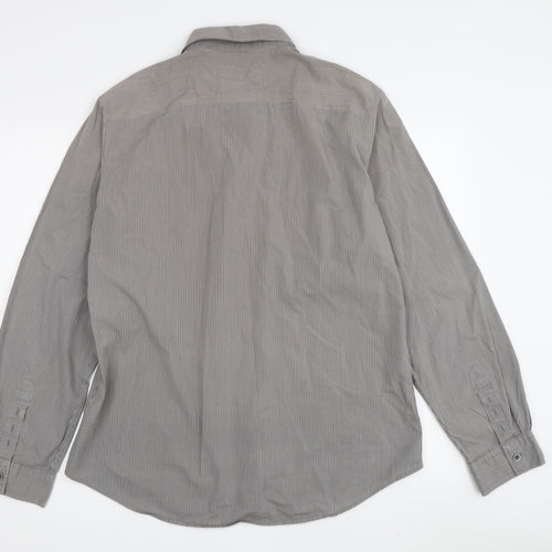 Men's Next Grey Striped Button-Up Cotton Shirt