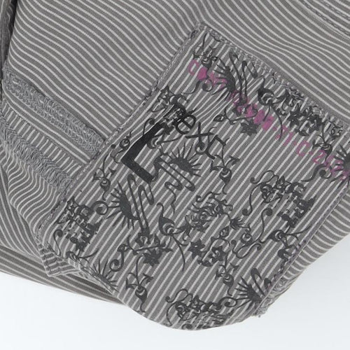 Men's Next Grey Striped Button-Up Cotton Shirt