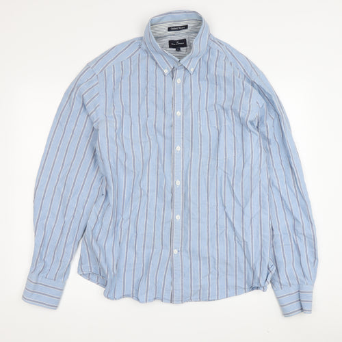 Marks and Spencer Blue Men's Striped Button-Up Shirt L