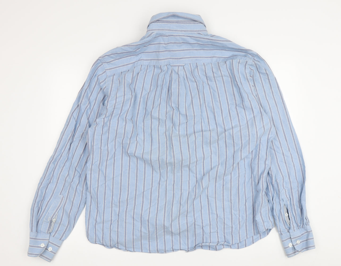 Marks and Spencer Blue Men's Striped Button-Up Shirt L
