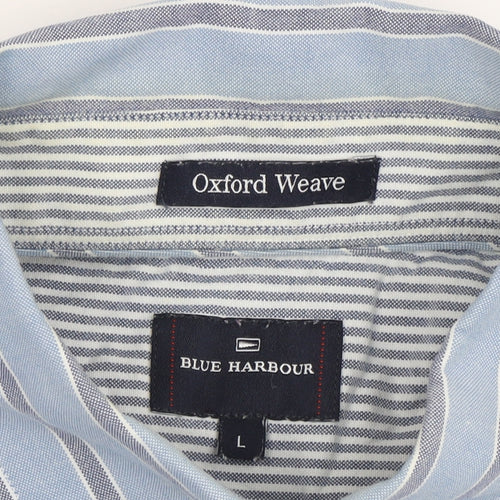 Marks and Spencer Blue Men's Striped Button-Up Shirt L