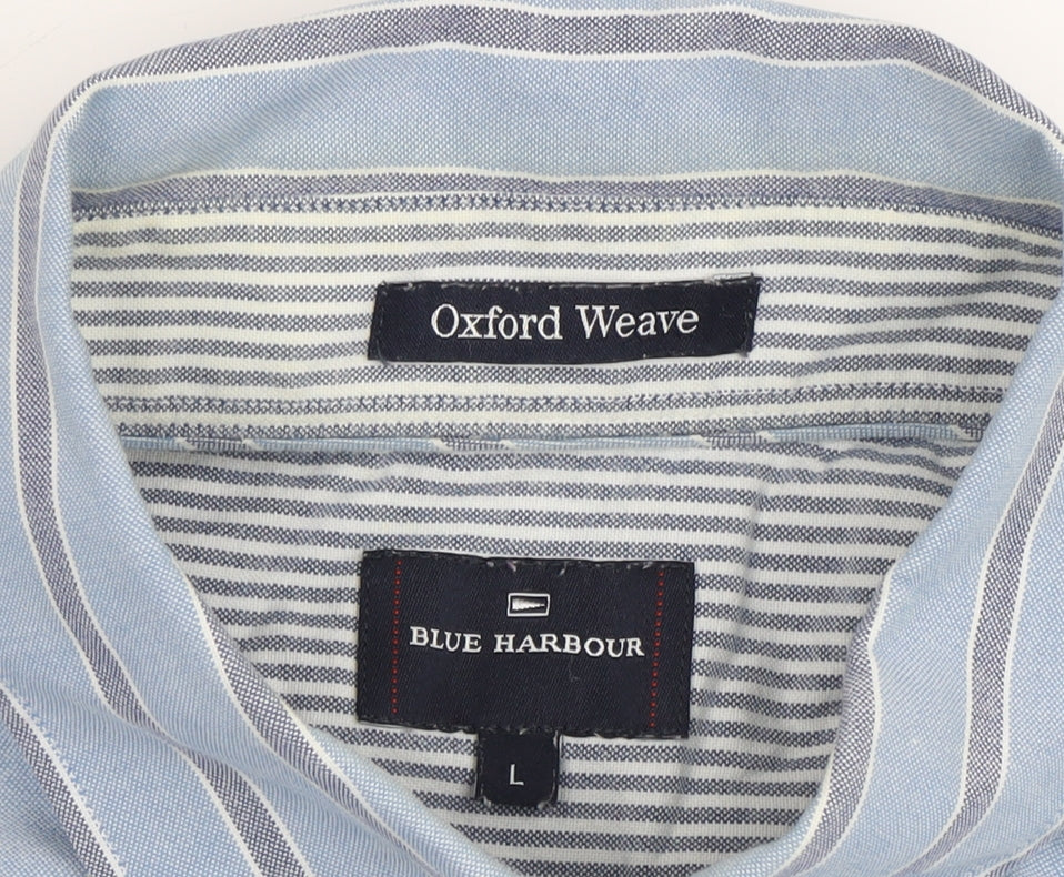 Marks and Spencer Blue Men's Striped Button-Up Shirt L