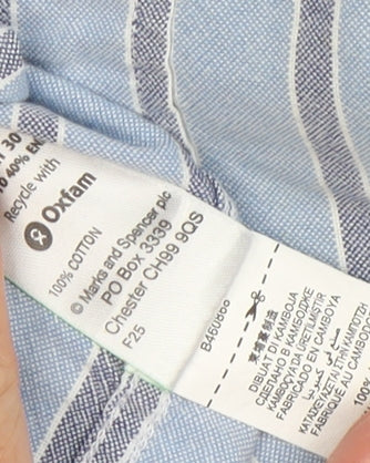 Marks and Spencer Blue Men's Striped Button-Up Shirt L