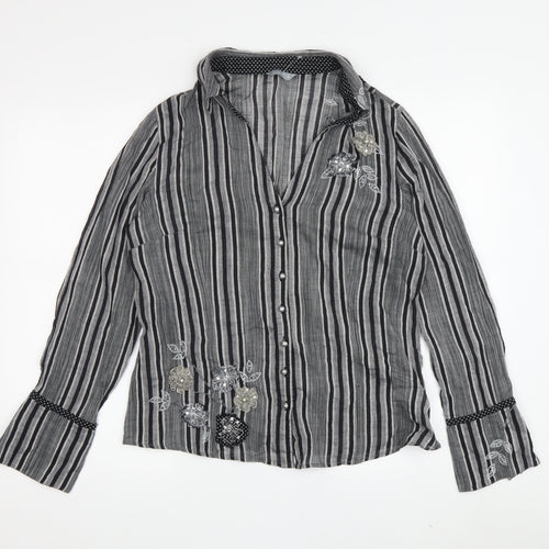 Marks and Spencer Women's Black Striped Button-Up Shirt