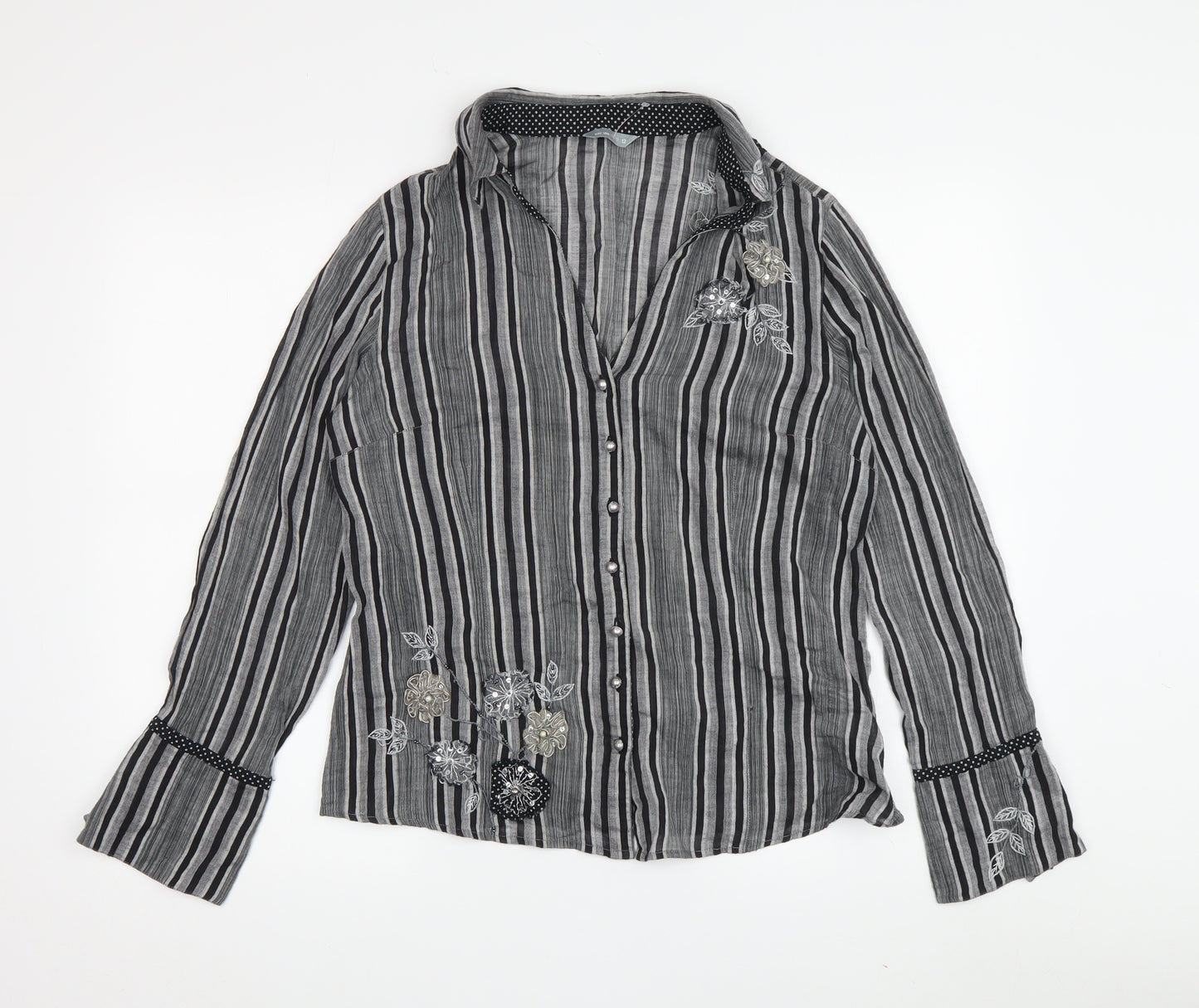 Marks and Spencer Women's Black Striped Button-Up Shirt