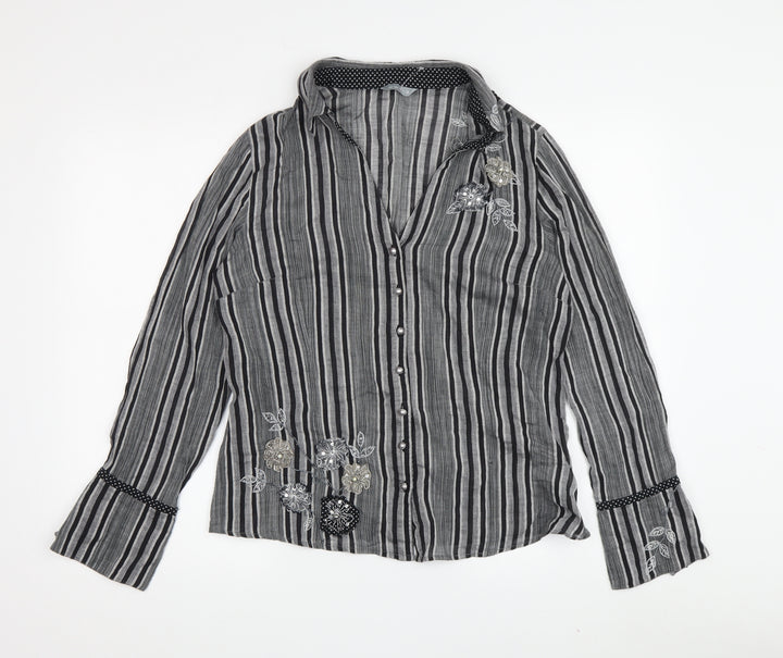 Marks and Spencer Women's Black Striped Button-Up Shirt