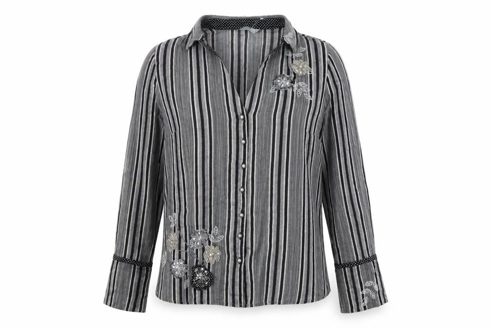 Front view of Marks & Spencer Women's Black Striped Button-Up Shirt