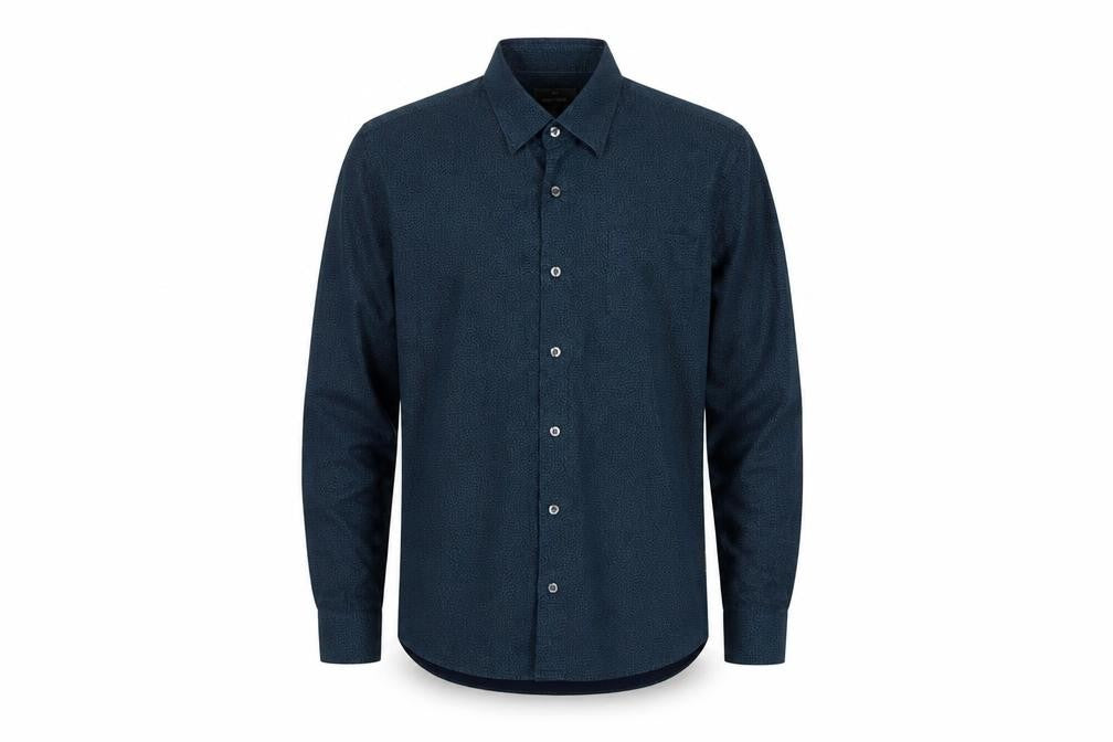 Front view of Peter Werth Men's Blue Floral Button-Up Shirt, size M