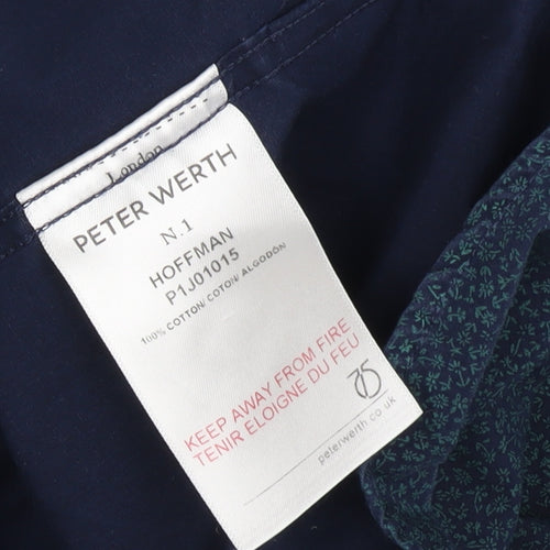 Peter Werth Men's Blue Floral Button-Up Shirt, Size M