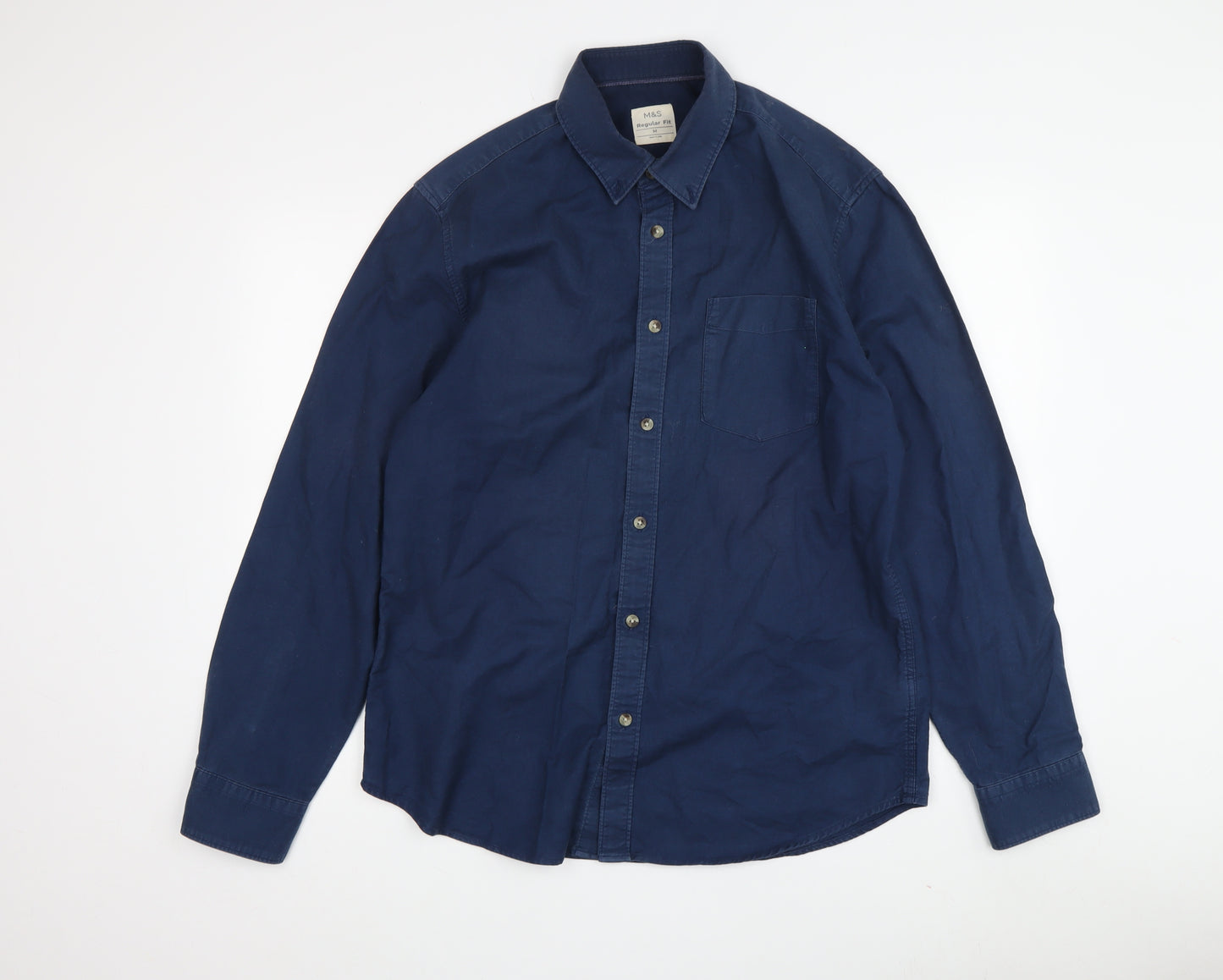Marks and Spencer Men's Blue Regular Fit Shirt, M