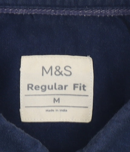 Marks and Spencer Men's Blue Regular Fit Shirt, M