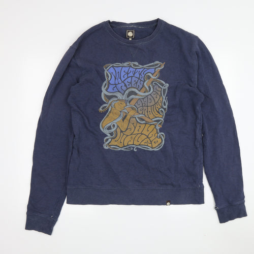 Pretty Green Men's Blue Graphic Pullover Sweatshirt, S