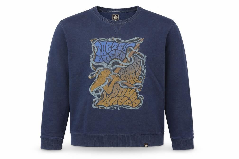 Front view of Pretty Green Men's Blue Graphic Pullover Sweatshirt, S