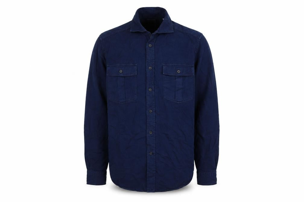 Front view of Camicissima Men's Blue Button-Up Shirt, Long Sleeve, size 39