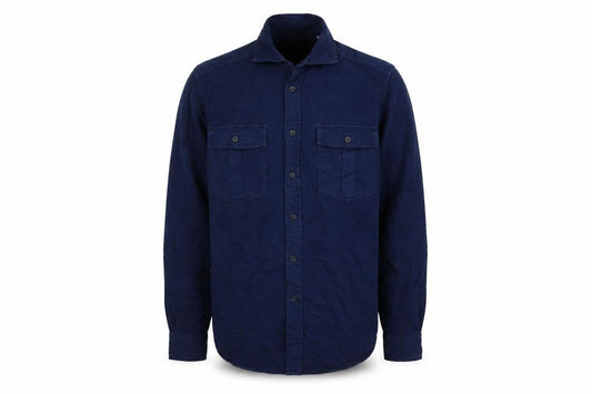 Front view of Camicissima Men's Blue Button-Up Shirt, Long Sleeve, size 39