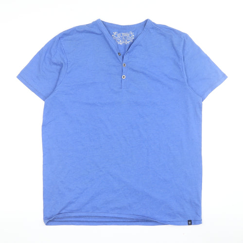 Red Herring Men's Blue Henley T-Shirt Size L Classic Fit