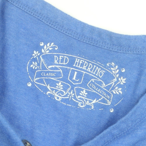 Red Herring Men's Blue Henley T-Shirt Size L Classic Fit