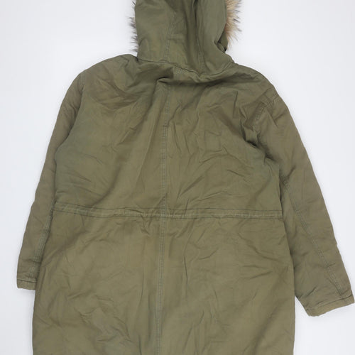 New Look Women's Green Parka with Fur Trim Hood Size 18