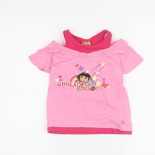 Mothercare Girls Pink Dora Explorer T-Shirt 3-4 Years Cotton Graphic
