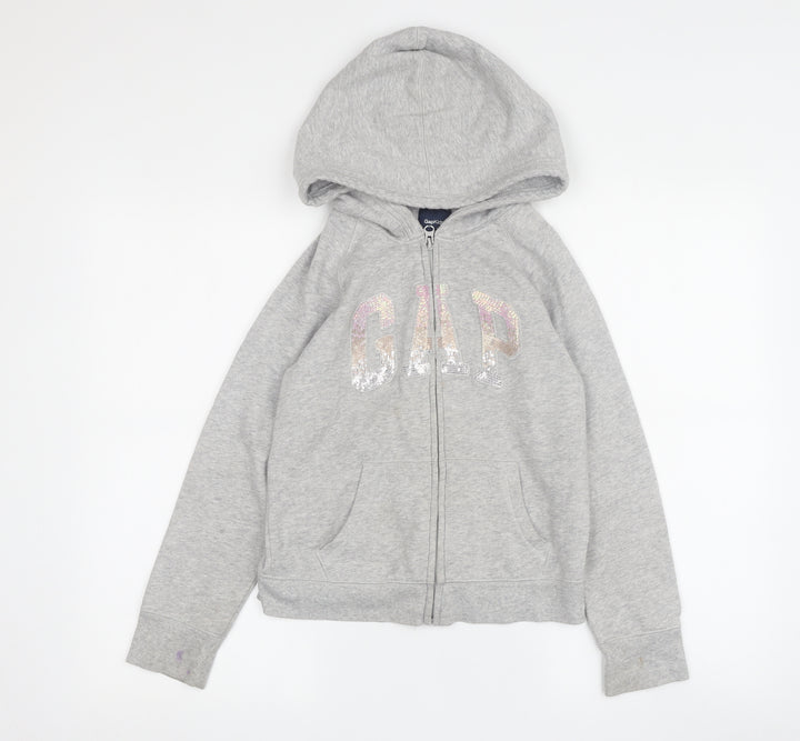 Gap Girls Grey Hoodie L Size Full Zip Logo Fleece