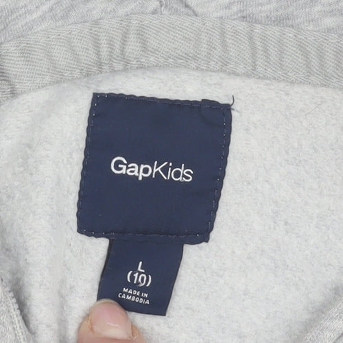 Gap Girls Grey Hoodie L Size Full Zip Logo Fleece