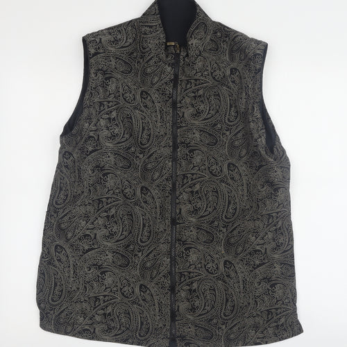 Women's Black Paisley Sleeveless Waistcoat Size 14