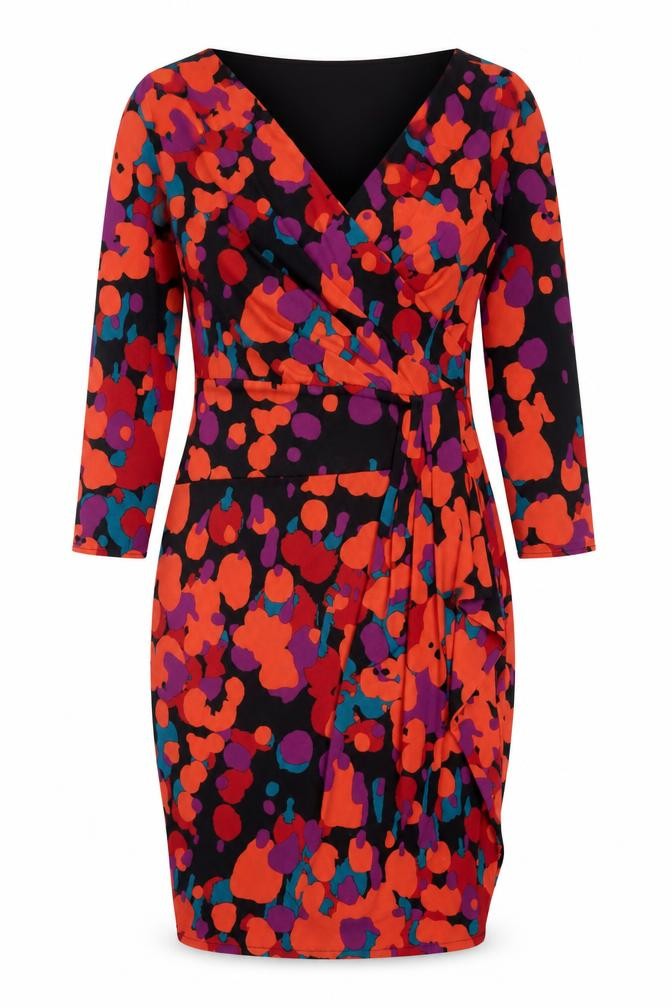 Front view of Coast Women’s Multicoloured Dress, size UK 8, V-Neck