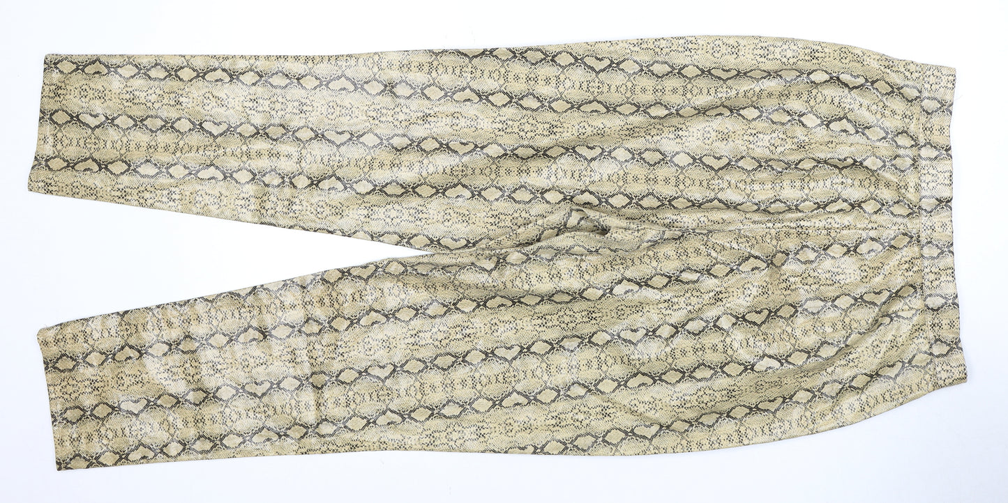 PrettyLittleThing Beige Snake Print Women's Trousers, Size 12