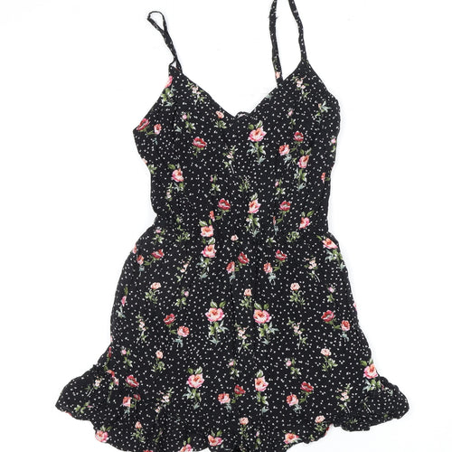 Bershka Women's Black Floral 2XS Playsuit Ruffle Sleeveless