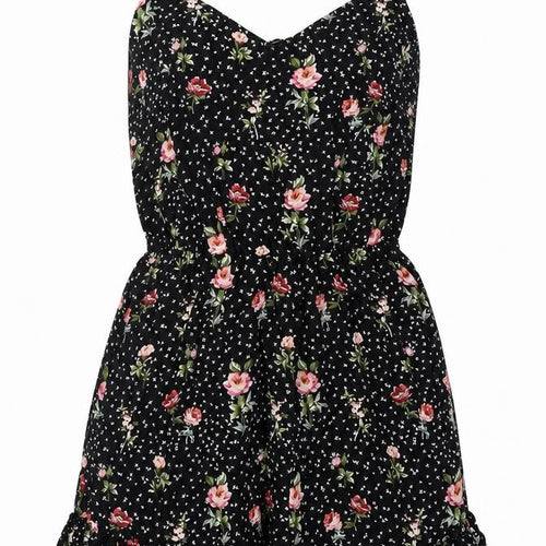 Bershka Women's Black Floral 2XS Playsuit Ruffle Sleeveless