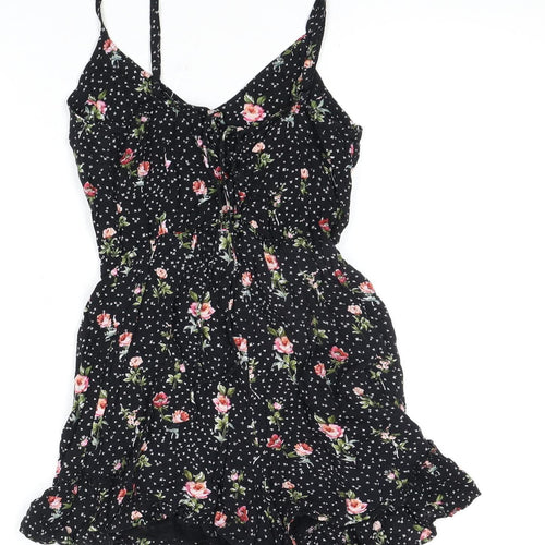 Bershka Women's Black Floral 2XS Playsuit Ruffle Sleeveless