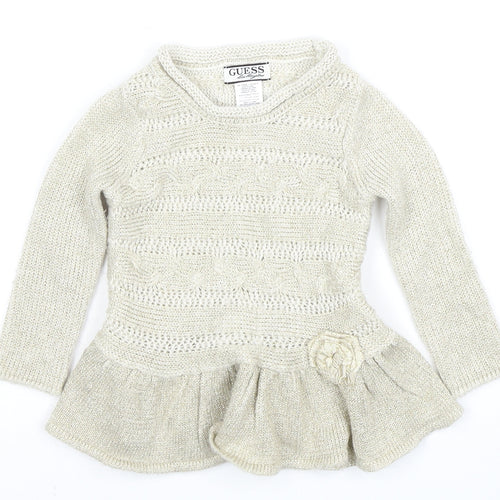 Guess Girls Ivory Pullover Jumper, Size 2 Years, Ruffle Accents