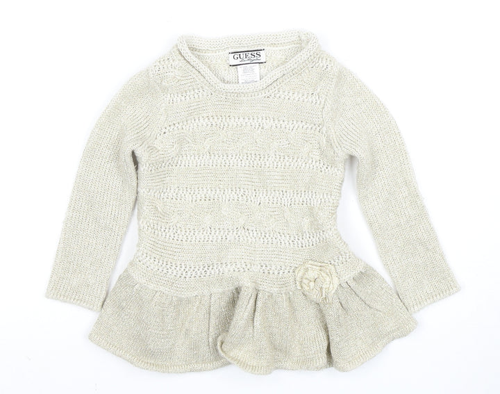 Guess Girls Ivory Pullover Jumper, Size 2 Years, Ruffle Accents