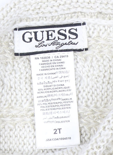 Guess Girls Ivory Pullover Jumper, Size 2 Years, Ruffle Accents