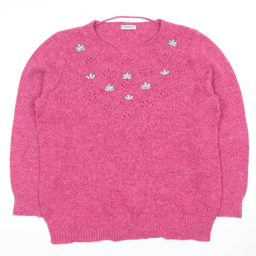 Damart Women's Pink Jumper Large, Embroidered Knit