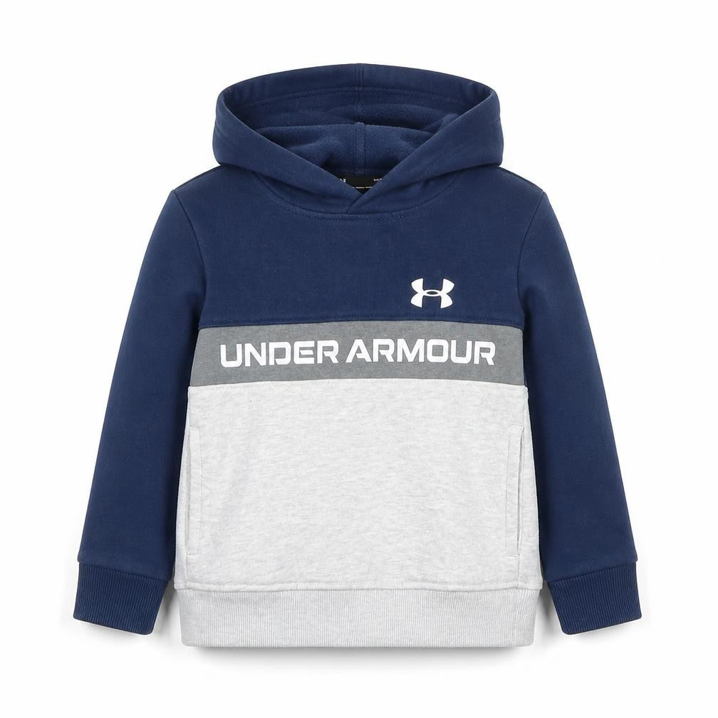 Front view of Under Armour boys’ blue grey pullover hoodie 3-4 years