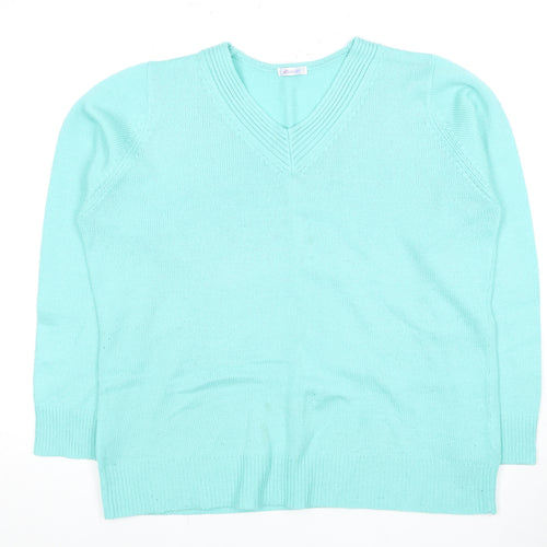 Damart Women's Blue V-Neck Acrylic Pullover Jumper