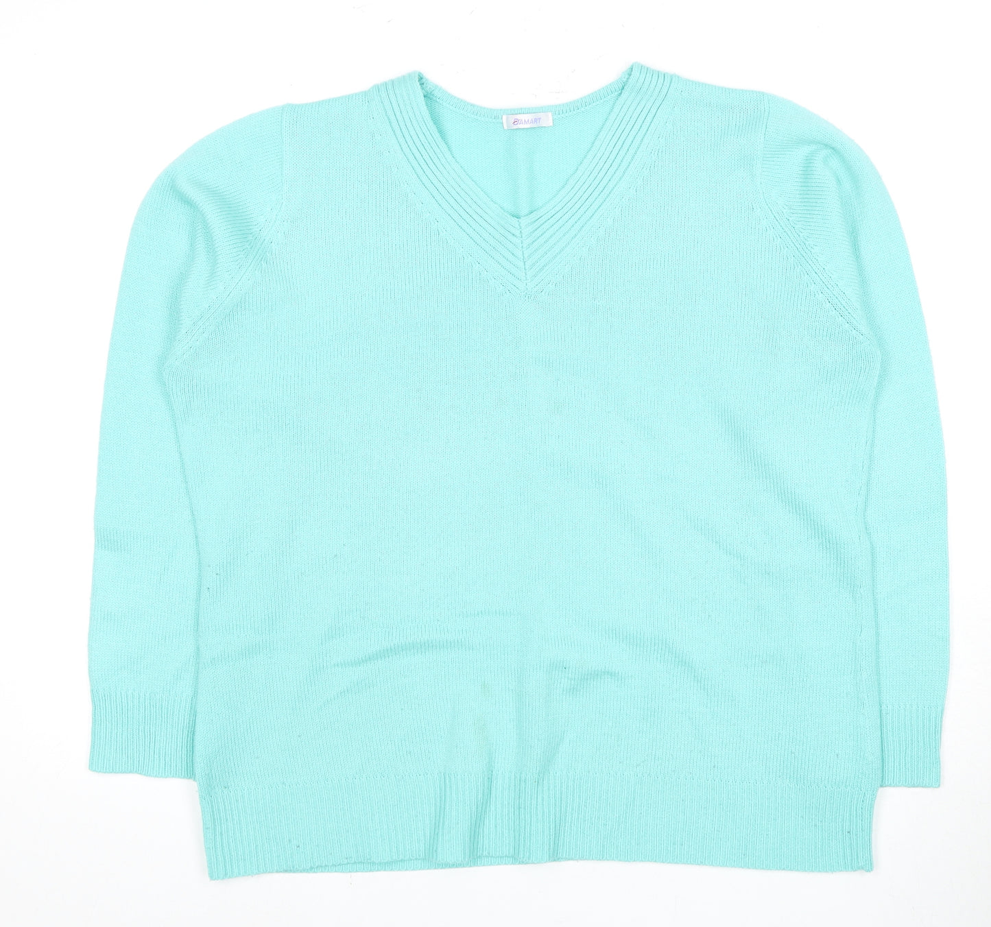 Damart Women's Blue V-Neck Acrylic Pullover Jumper