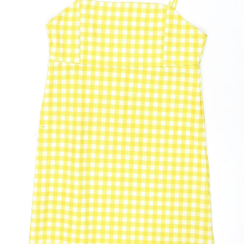 Pull&Bear Women Yellow Check Slip Dress XS