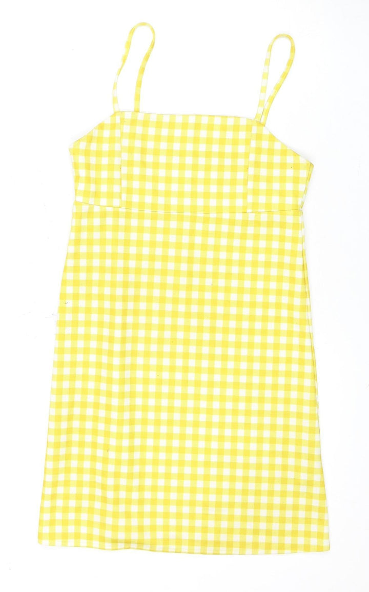 Pull&Bear Women Yellow Check Slip Dress XS
