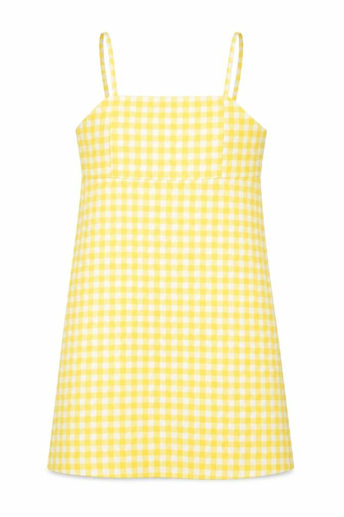 Front view of Pull&Bear Women Yellow Check Slip Dress XS
