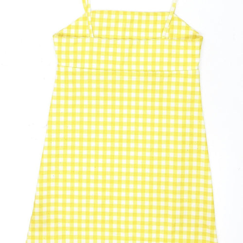 Pull&Bear Women Yellow Check Slip Dress XS