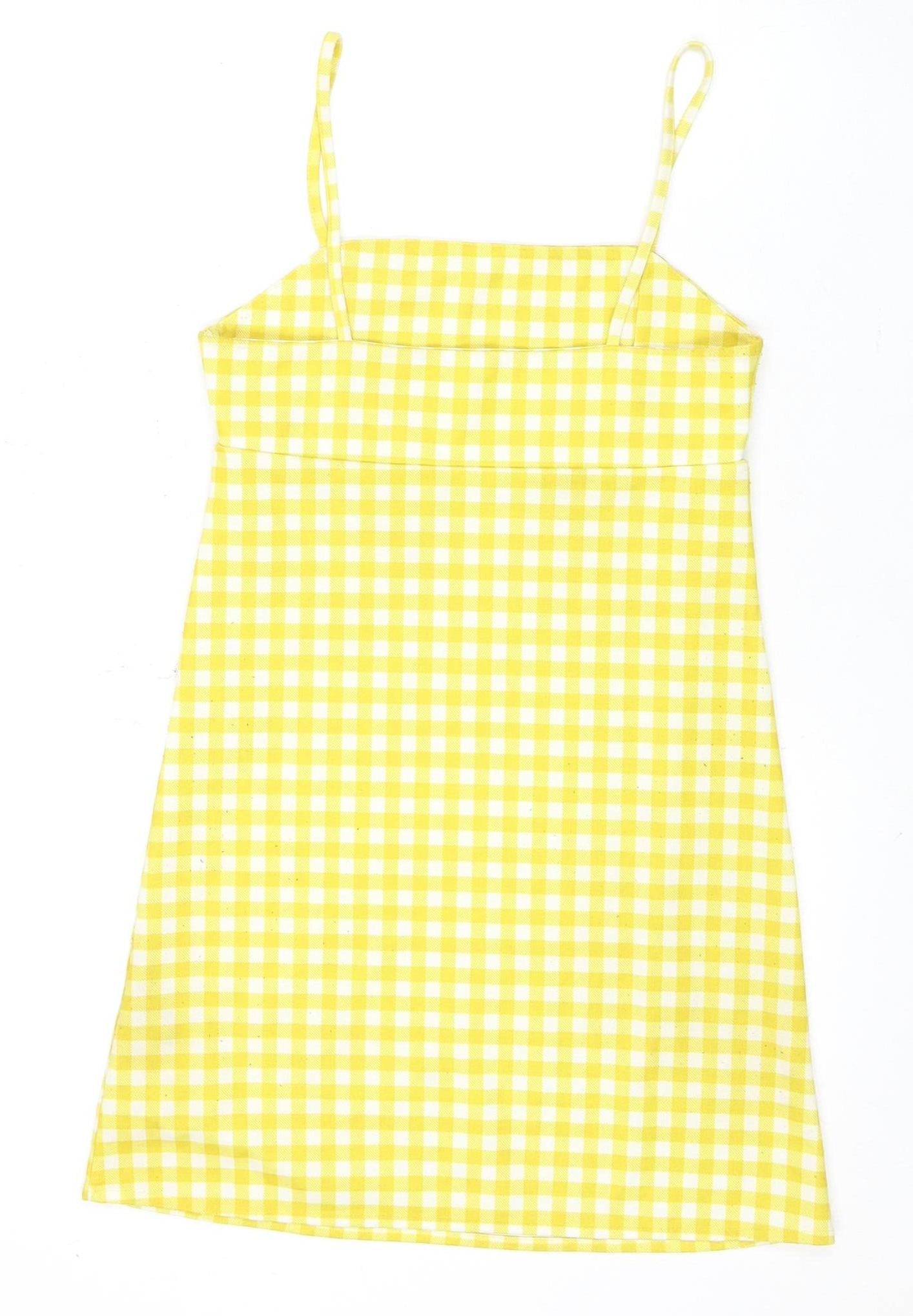 Pull&Bear Women Yellow Check Slip Dress XS
